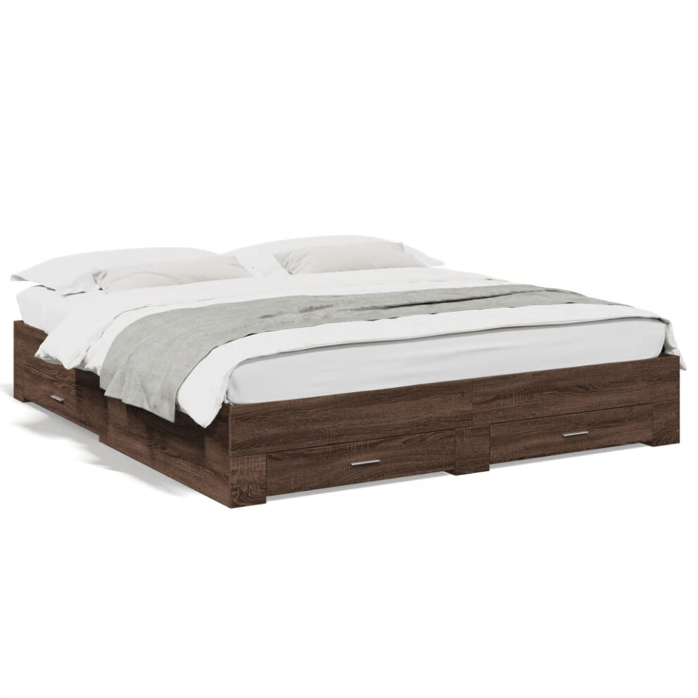 Vidaxl (Brown Oak, 200 X 200 Cm) Bed Frame With Drawers Bed Base Grey Sonoma 140X200 Cm Engineered Wood