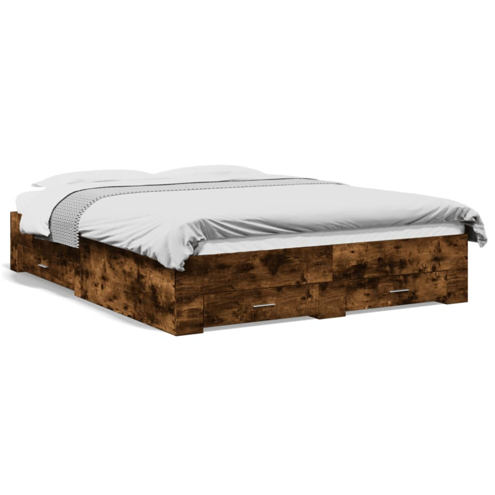 Vidaxl (Smoked Oak, 140 X 200 Cm) Bed Frame With Drawers Bed Base Grey Sonoma 140X200 Cm Engineered Wood