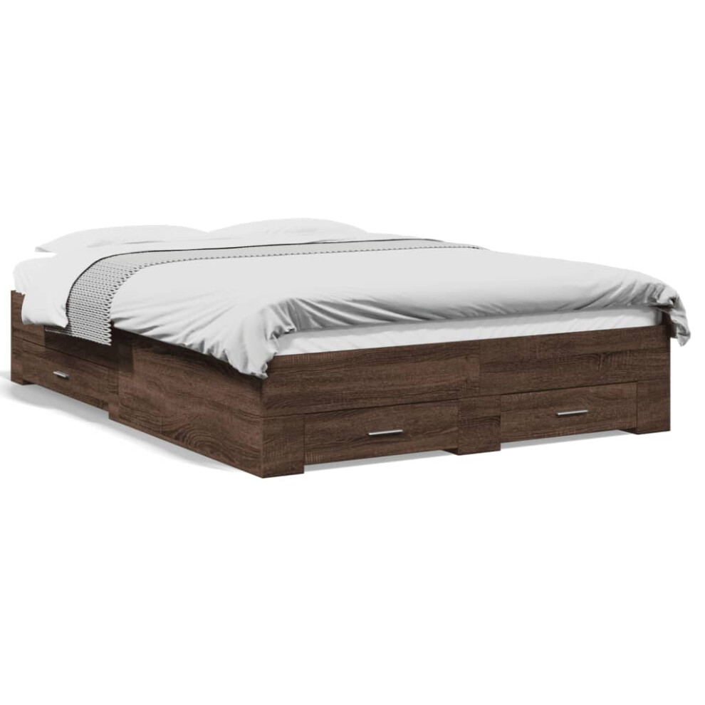 (brown oak, 135 x 190 cm) vidaXL Bed Frame with Drawers Bed Base Grey Sonoma 140x200 cm Engineered Wood