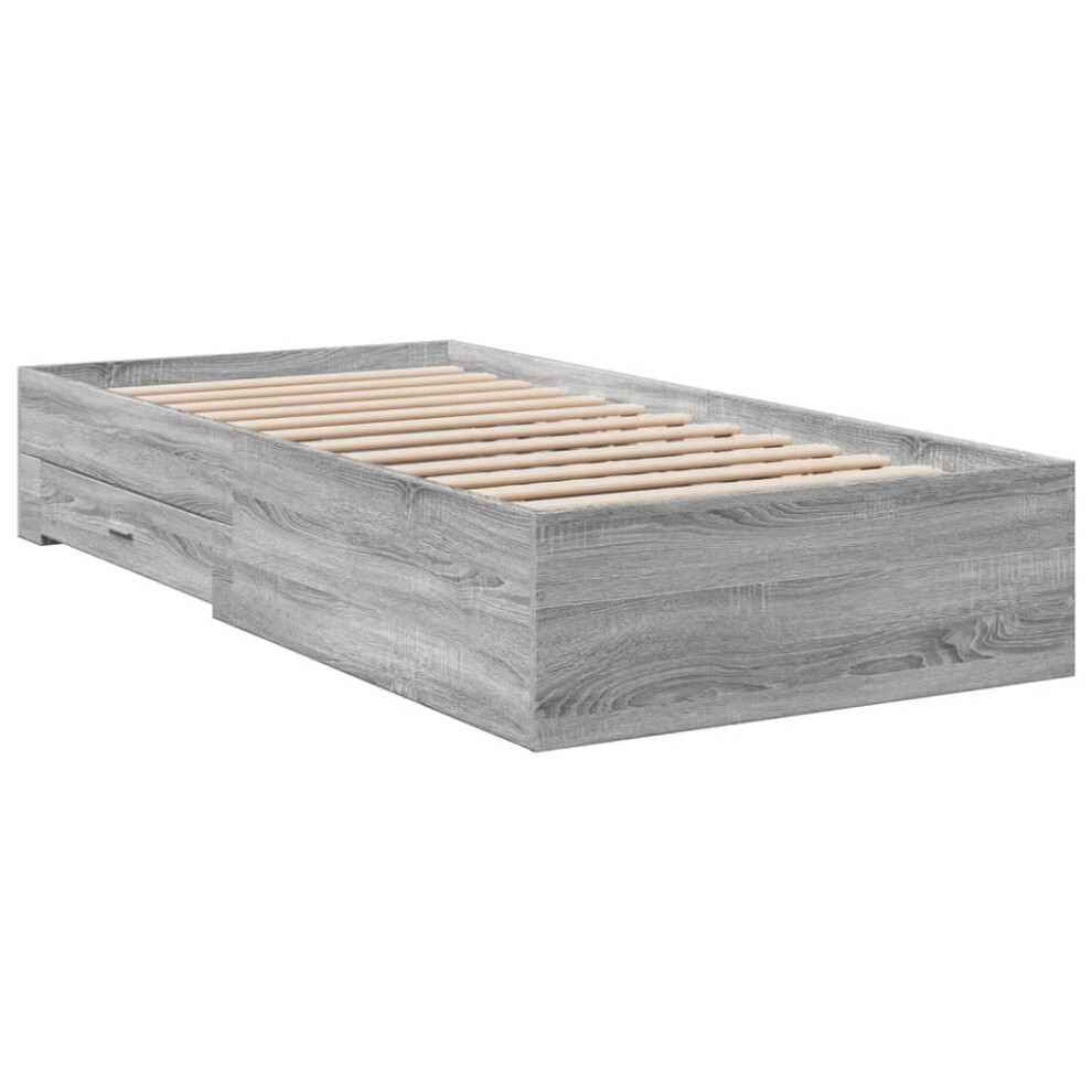 (grey sonoma, 100 x 200 cm) vidaXL Bed Frame with Drawers Bed Base Grey Sonoma 140x200 cm Engineered Wood