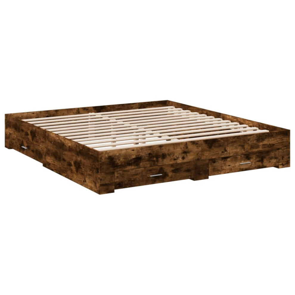 Vidaxl (Smoked Oak, 200 X 200 Cm) Bed Frame With Drawers Bed Base Grey Sonoma 140X200 Cm Engineered Wood