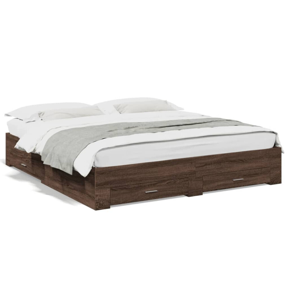 (brown oak, 180 x 200 cm) vidaXL Bed Frame with Drawers Bed Base Grey Sonoma 140x200 cm Engineered Wood