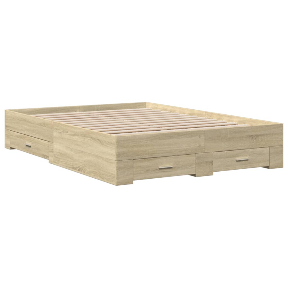 Vidaxl (Sonoma Oak, 140 X 190 Cm) Bed Frame With Drawers Bed Base Grey Sonoma 140X200 Cm Engineered Wood