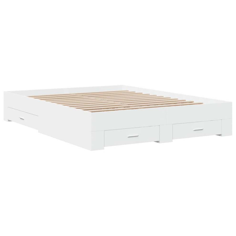 Vidaxl (White, 140 X 200 Cm) Bed Frame With Drawers Bed Base Grey Sonoma 140X200 Cm Engineered Wood