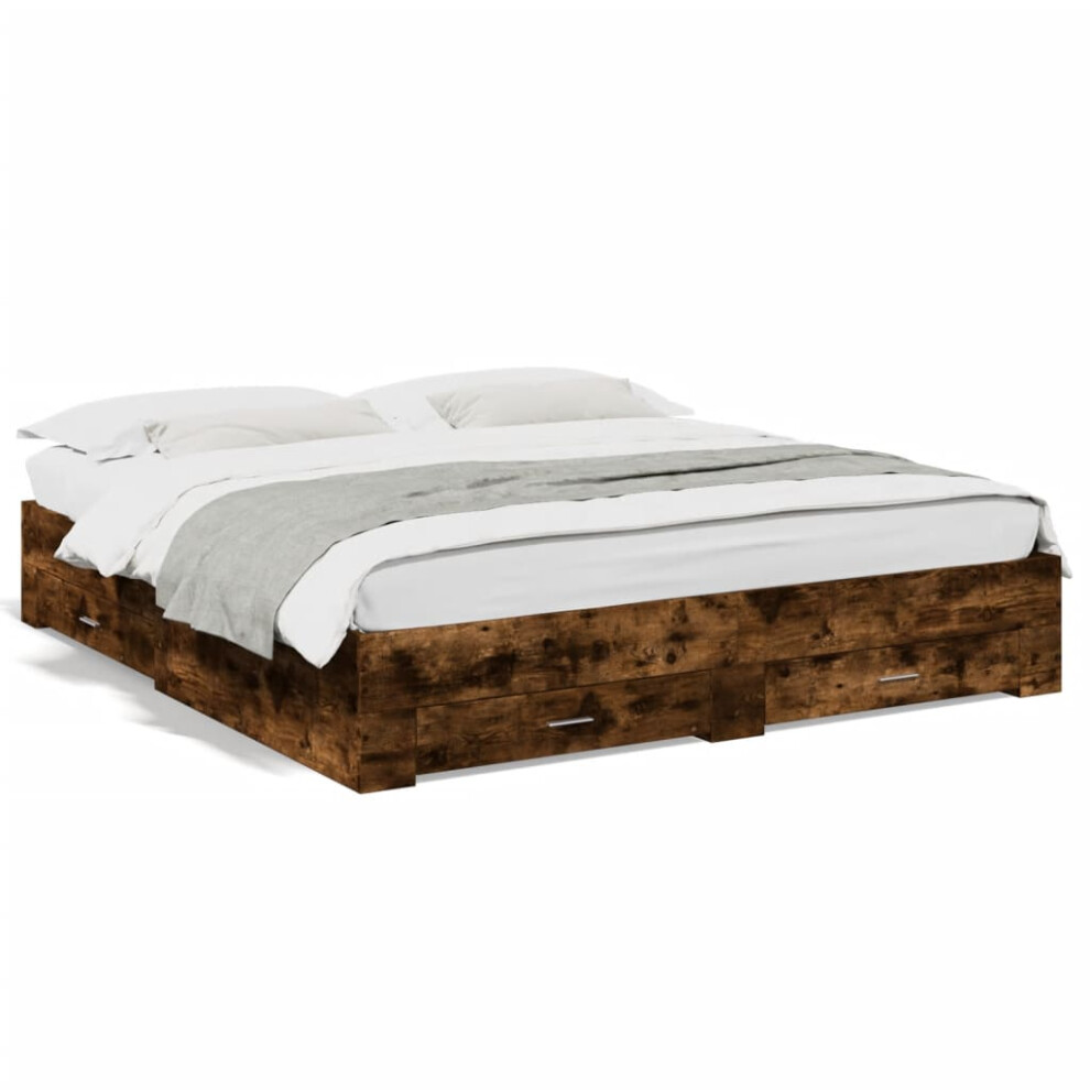 (smoked oak, 180 x 200 cm) vidaXL Bed Frame with Drawers Bed Base Grey Sonoma 140x200 cm Engineered Wood