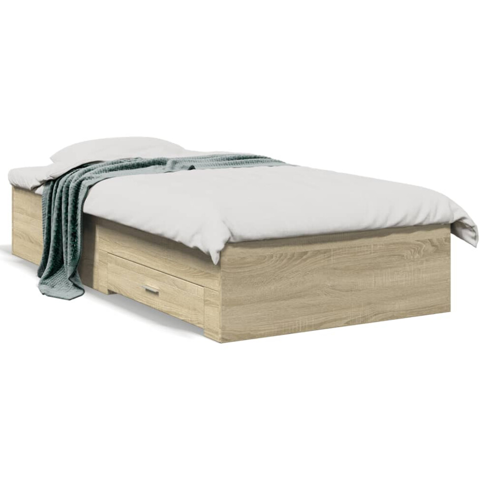 Vidaxl (Sonoma Oak, 75 X 190 Cm) Bed Frame With Drawers Bed Base Grey Sonoma 140X200 Cm Engineered Wood