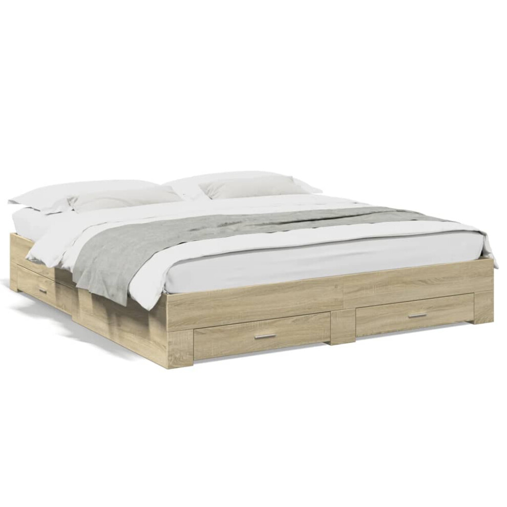 (sonoma oak, 180 x 200 cm) vidaXL Bed Frame with Drawers Bed Base Grey Sonoma 140x200 cm Engineered Wood