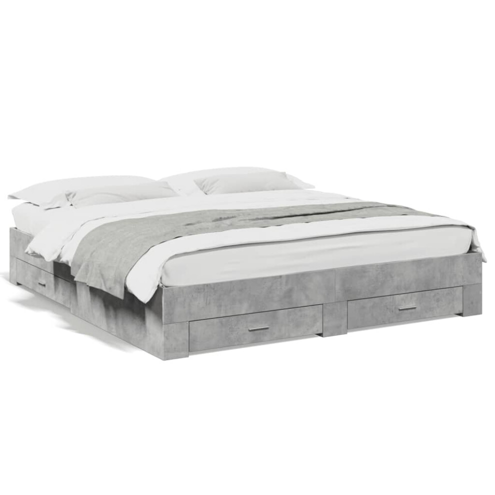 (concrete grey, 200 x 200 cm) vidaXL Bed Frame with Drawers Bed Base Grey Sonoma 140x200 cm Engineered Wood