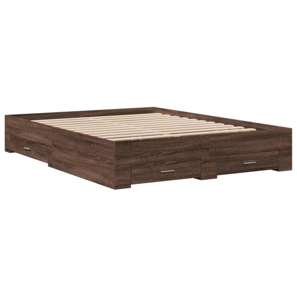 Vidaxl (Brown Oak, 140 X 200 Cm) Bed Frame With Drawers Bed Base Grey Sonoma 140X200 Cm Engineered Wood