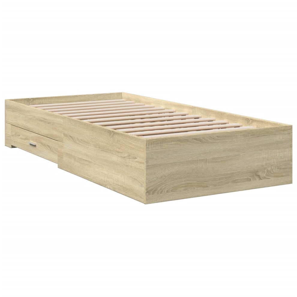 Vidaxl (Sonoma Oak, 90 X 200 Cm) Bed Frame With Drawers Bed Base Grey Sonoma 140X200 Cm Engineered Wood