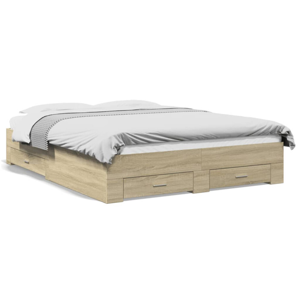 (sonoma oak, 140 x 200 cm) vidaXL Bed Frame with Drawers Bed Base Grey Sonoma 140x200 cm Engineered Wood