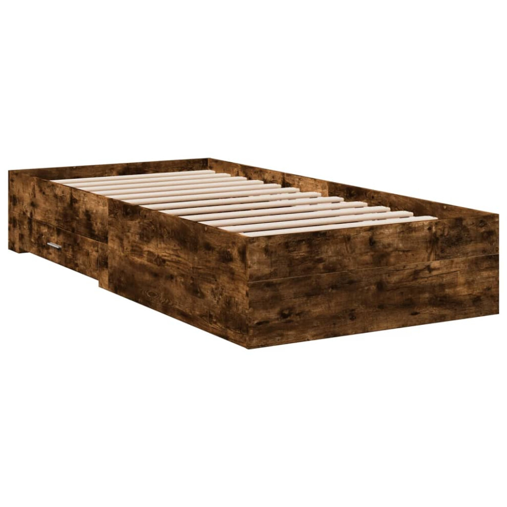 Vidaxl (Smoked Oak, 100 X 200 Cm) Bed Frame With Drawers Bed Base Grey Sonoma 140X200 Cm Engineered Wood