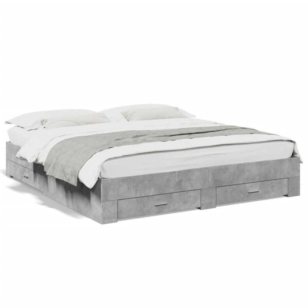 (concrete grey, 180 x 200 cm) vidaXL Bed Frame with Drawers Bed Base Grey Sonoma 140x200 cm Engineered Wood