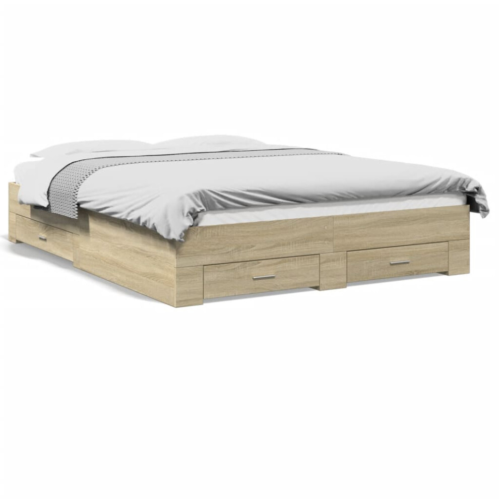 Vidaxl (Sonoma Oak, 150 X 200 Cm) Bed Frame With Drawers Bed Base Grey Sonoma 140X200 Cm Engineered Wood