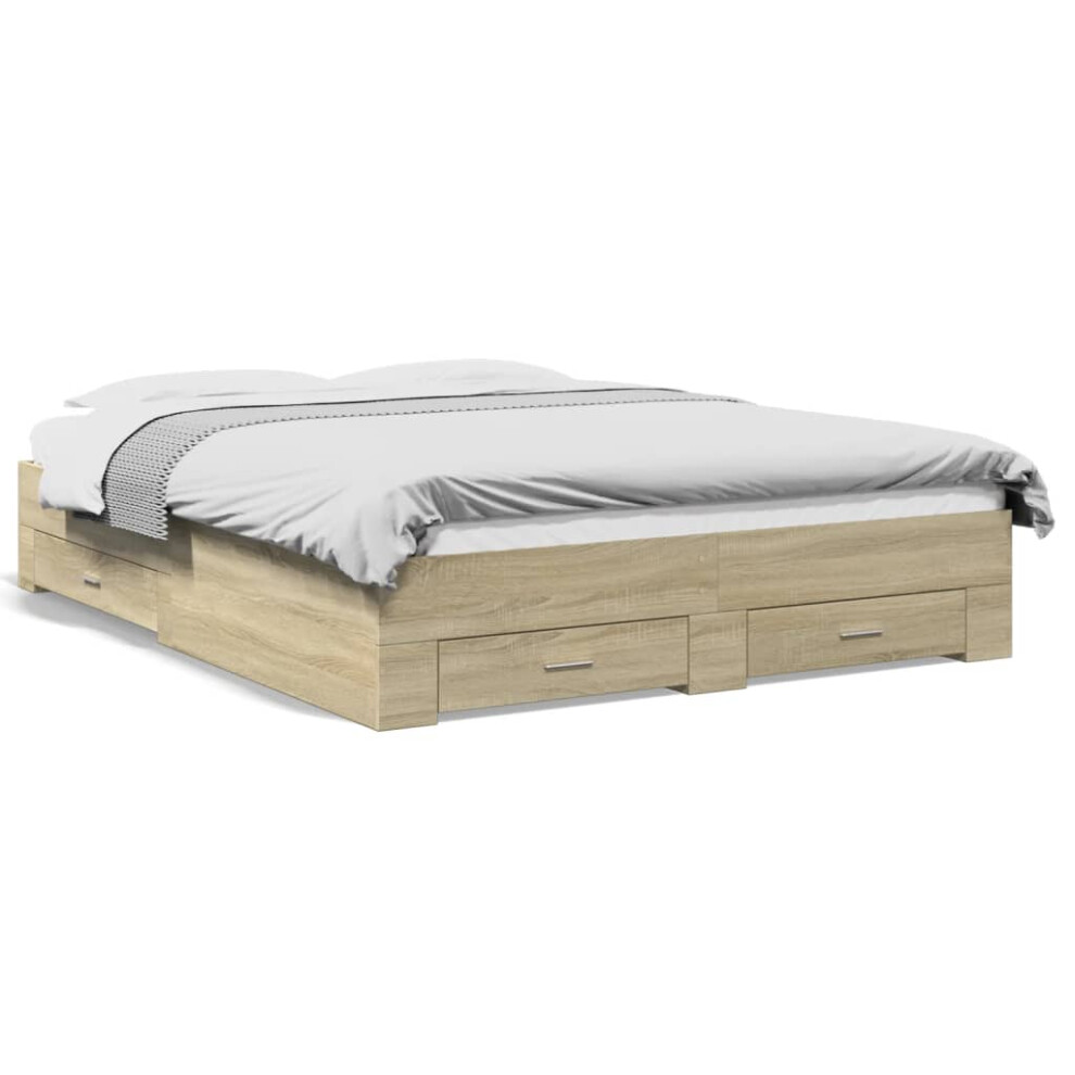 Vidaxl (Sonoma Oak, 160 X 200 Cm) Bed Frame With Drawers Bed Base Grey Sonoma 140X200 Cm Engineered Wood