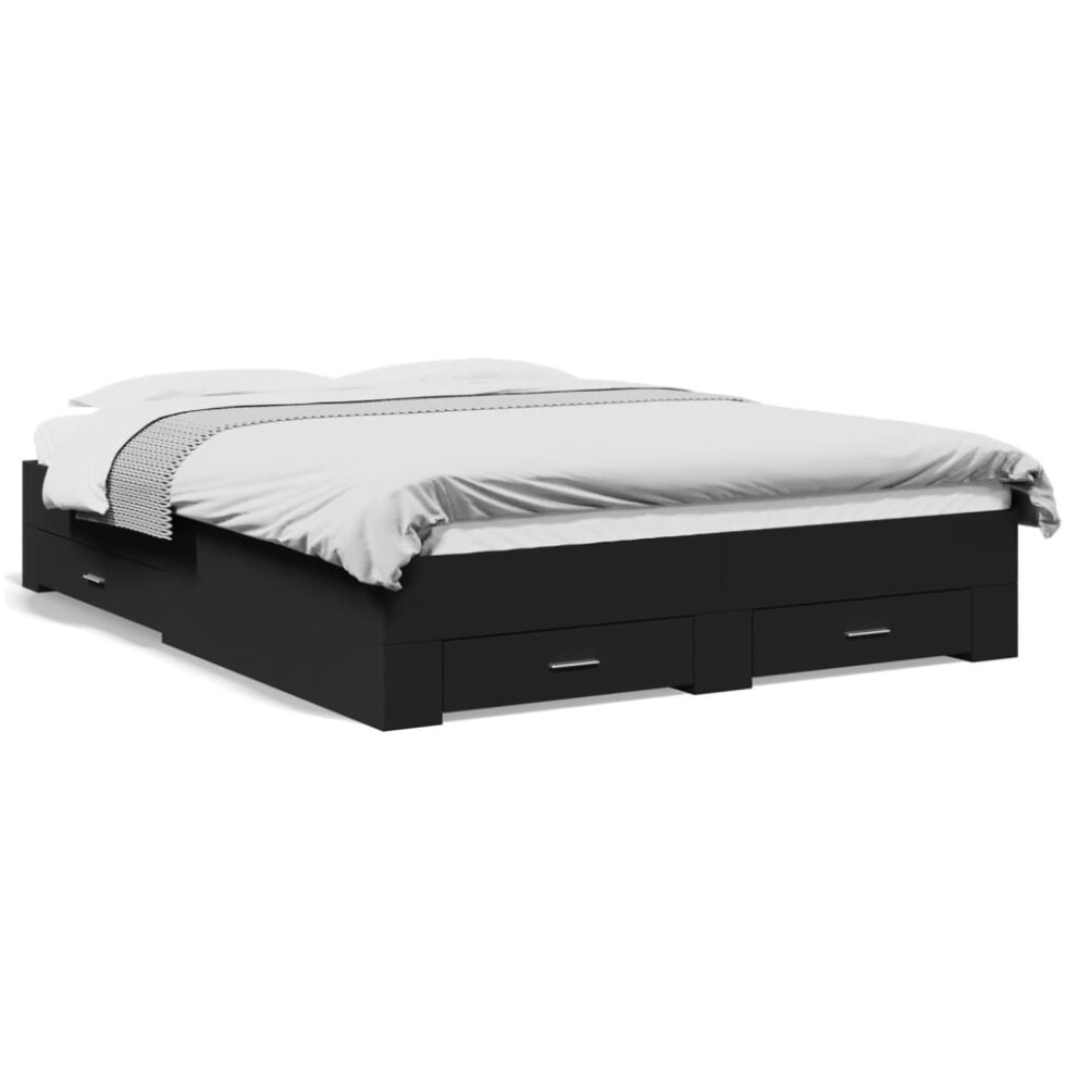 (black, 140 X 200 cm) vidaXL Bed Frame With Drawers Bed Base Grey Sonoma 140x200 Cm Engineered Wood