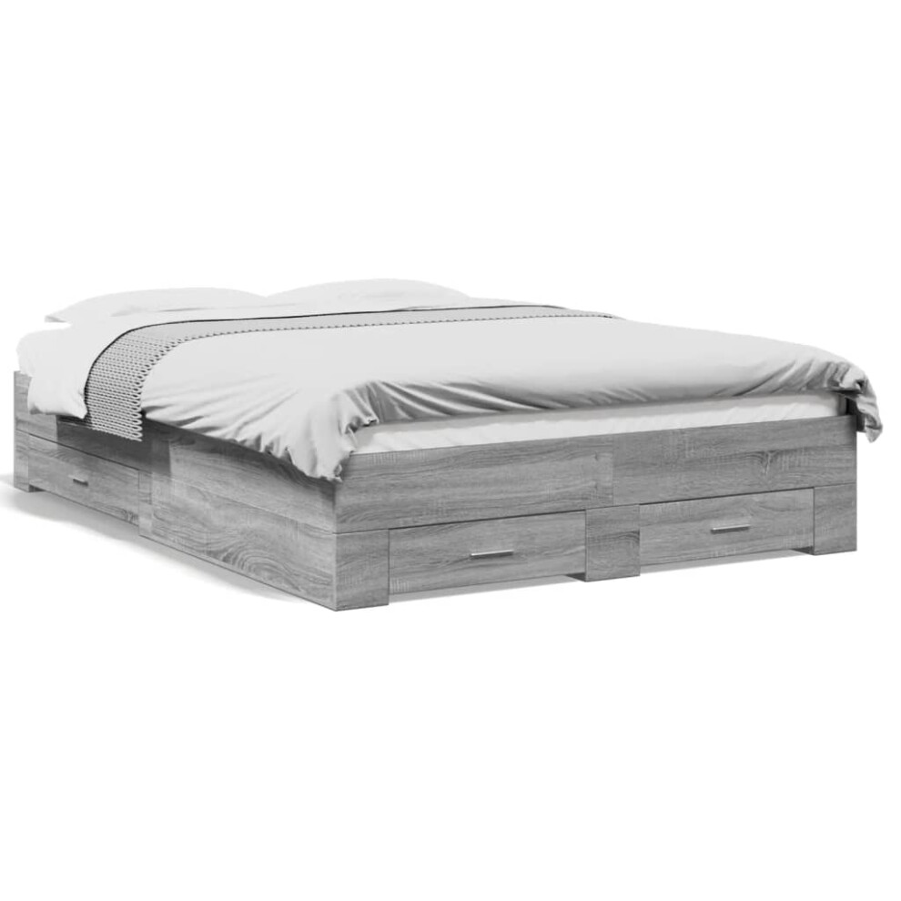 (grey sonoma, 140 x 190 cm) vidaXL Bed Frame with Drawers Bed Base Grey Sonoma 140x200 cm Engineered Wood