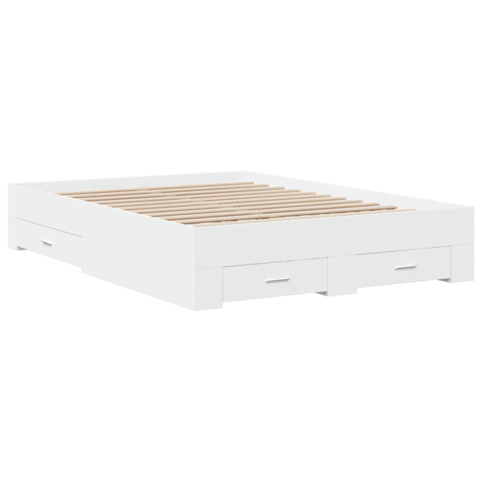 Vidaxl (White, 140 X 190 Cm) Bed Frame With Drawers Bed Base Grey Sonoma 140X200 Cm Engineered Wood