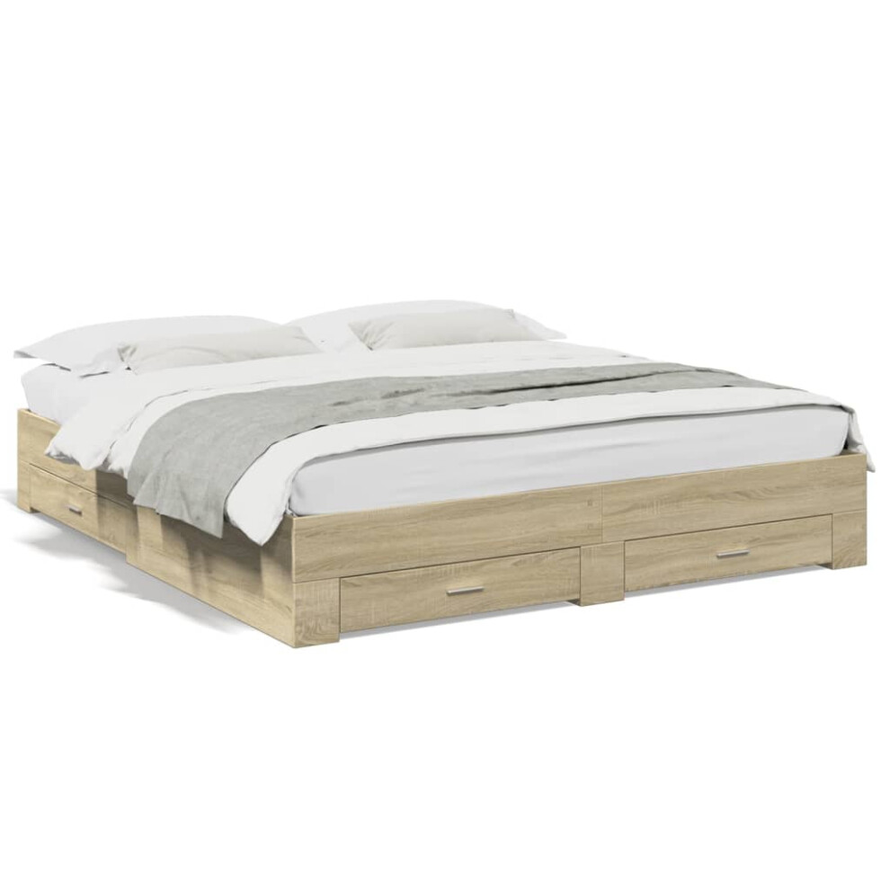 Vidaxl (Sonoma Oak, 200 X 200 Cm) Bed Frame With Drawers Bed Base Grey Sonoma 140X200 Cm Engineered Wood