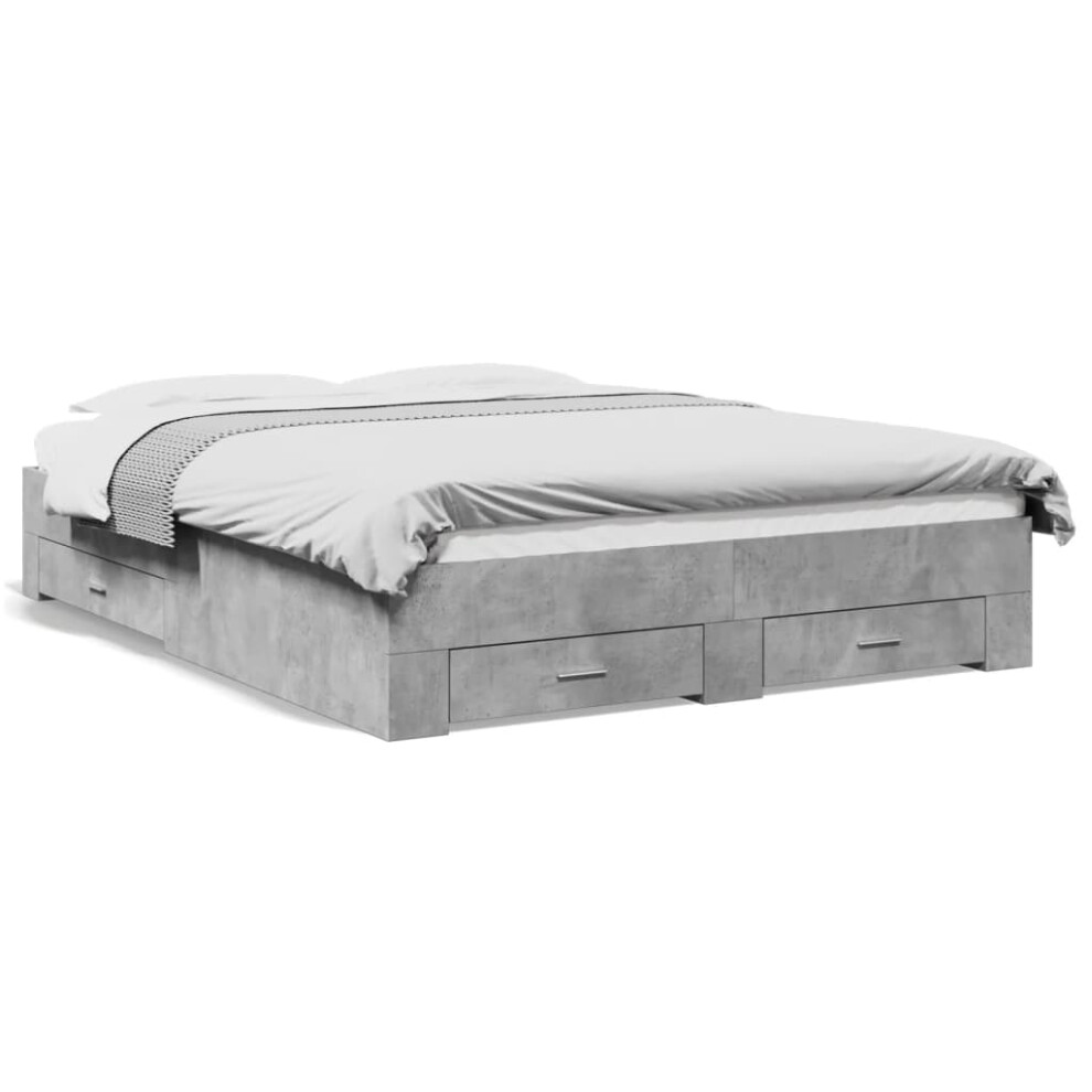 (concrete grey, 140 x 200 cm) vidaXL Bed Frame with Drawers Bed Base Grey Sonoma 140x200 cm Engineered Wood