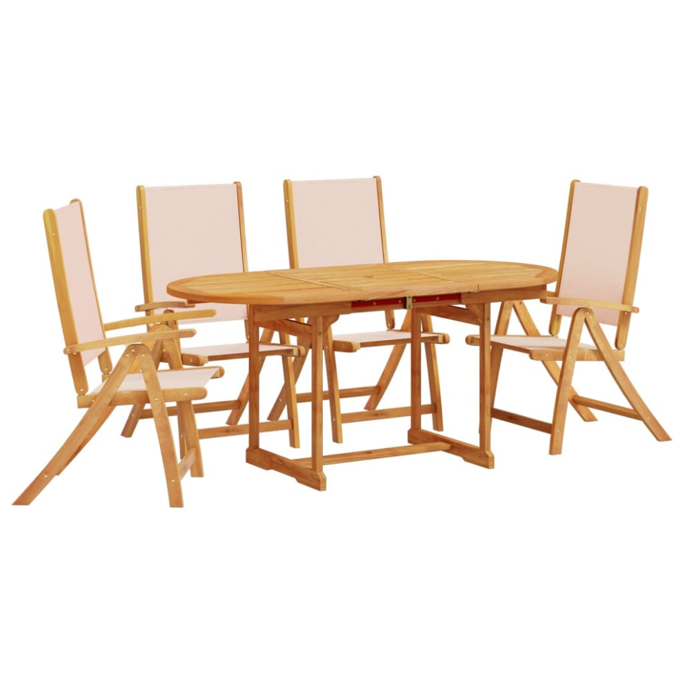 New Vidaxl (Cream, 4 Piece/Oval) Garden Dining Set 5 Piece Table & Chair Solid Wood Acacia And Textilene Brown 3279280