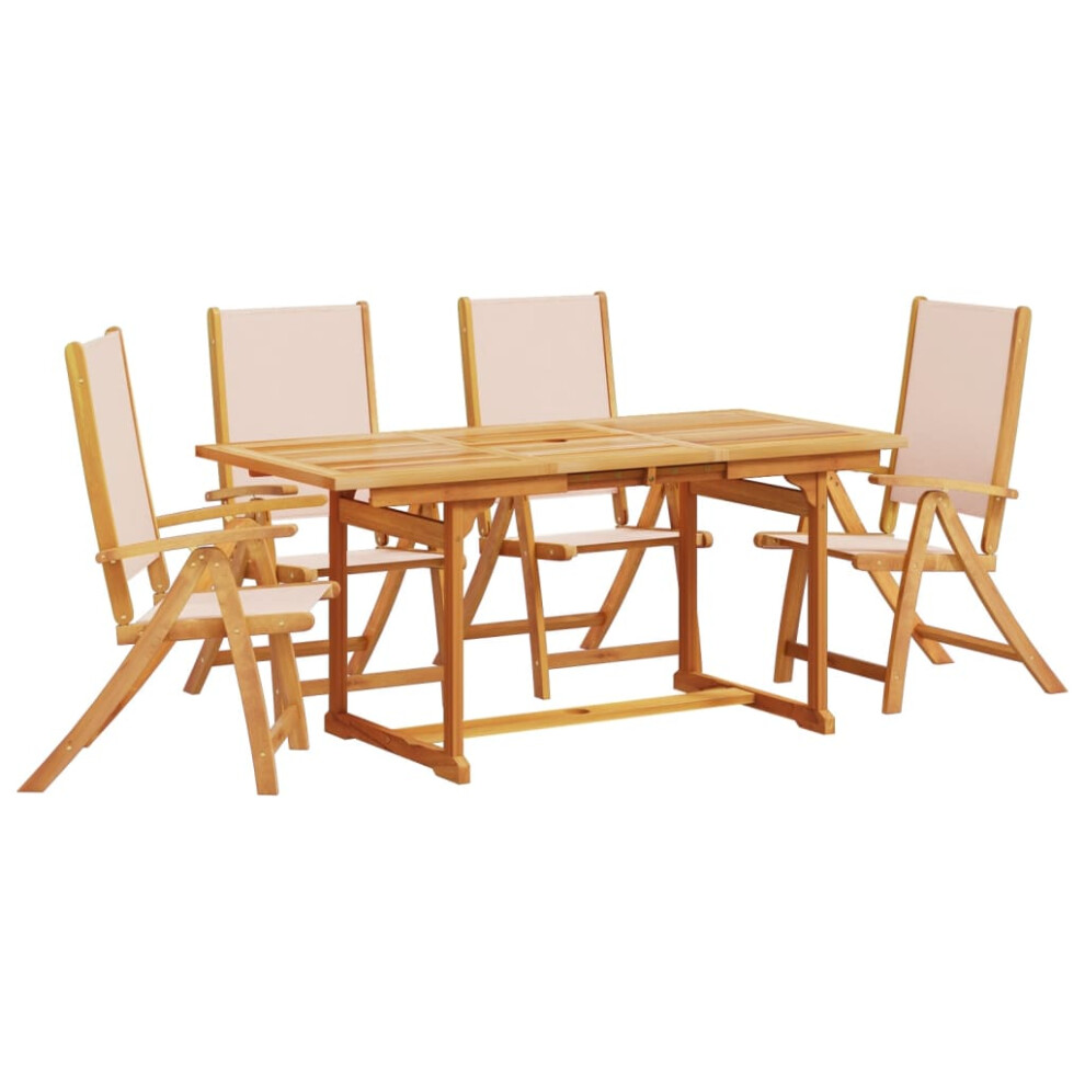 (cream, 4 piece/rectangular) vidaXL Garden Dining Set 5 Piece Table & Chair Solid Wood Acacia and Textilene