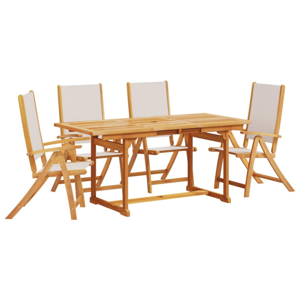 (grey, 4 piece/rectangular) vidaXL Garden Dining Set 5 Piece Table & Chair Solid Wood Acacia and Textilene