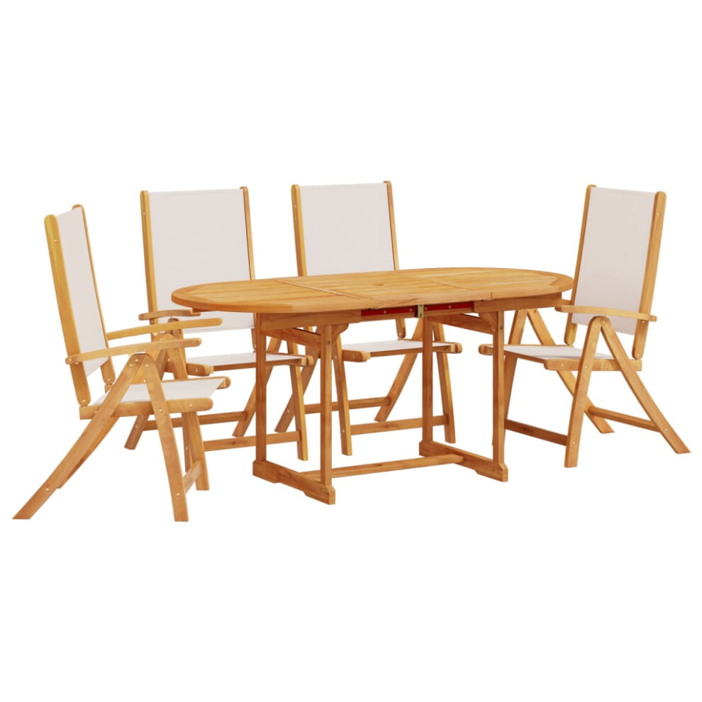 (grey, 4 piece/oval) vidaXL Garden Dining Set 5 Piece Table & Chair Solid Wood Acacia and Textilene