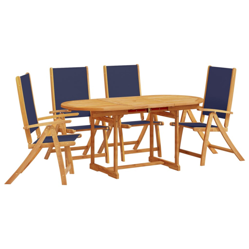 (blue, 4 piece/oval) vidaXL Garden Dining Set 5 Piece Table & Chair Solid Wood Acacia and Textilene