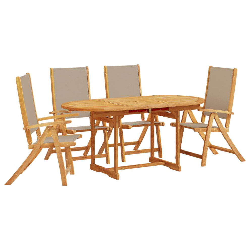 (taupe, 4 piece/oval) vidaXL Garden Dining Set 5 Piece Table & Chair Solid Wood Acacia and Textilene