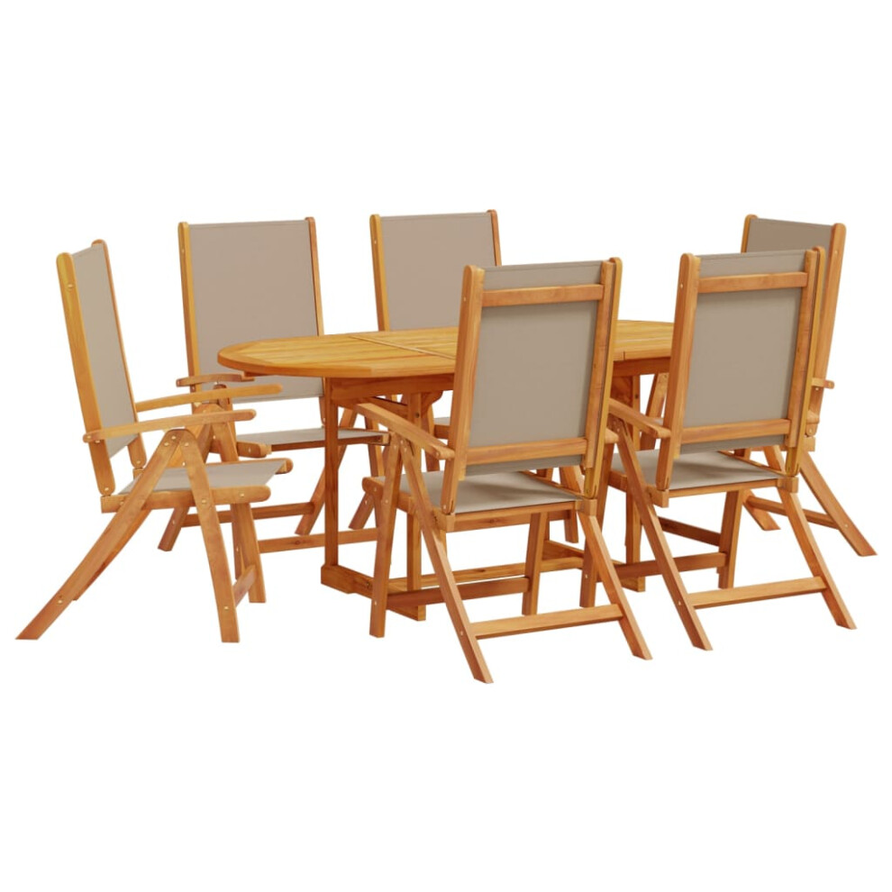 (taupe, 6 piece/oval) vidaXL Garden Dining Set 5 Piece Table & Chair Solid Wood Acacia and Textilene