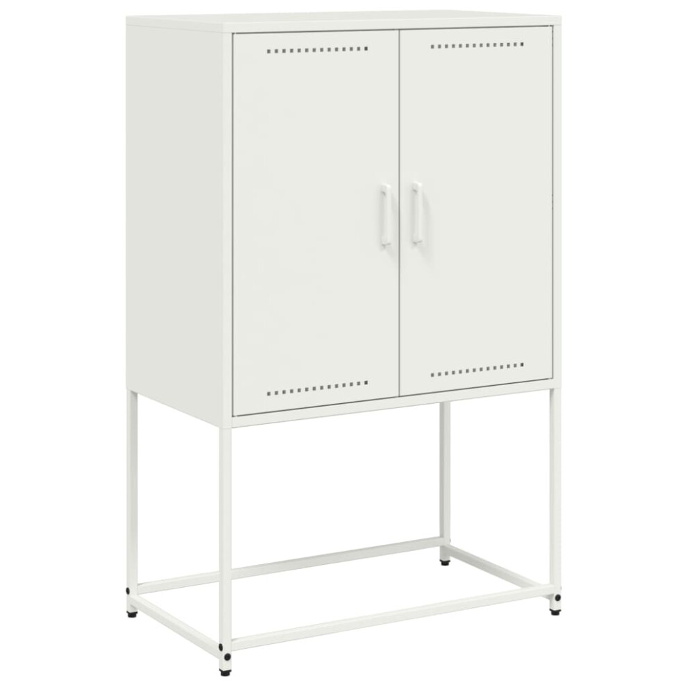 (white) vidaXL Highboard Sideboard Side Cabinet Storage Organiser Cupboard White Steel