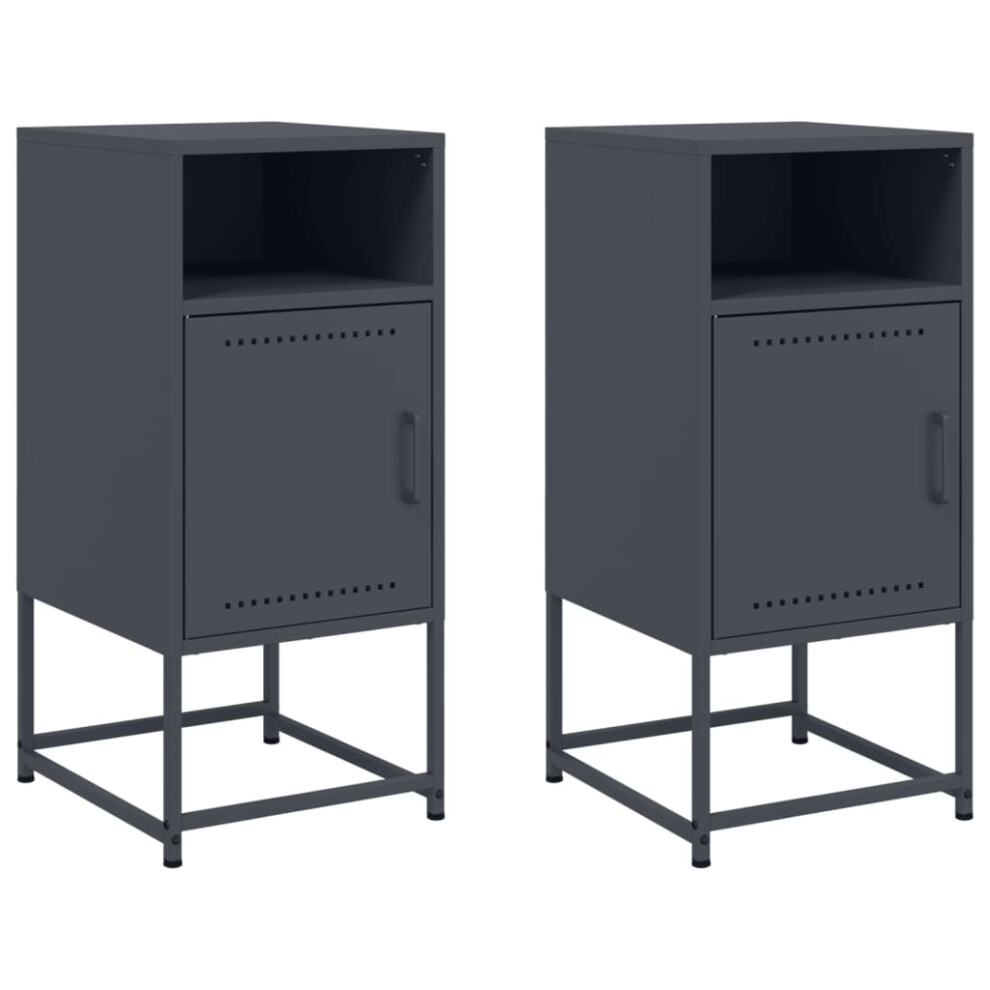 Vidaxl (Anthracite, 2 Pcs) Bedside Cabinet Nightstand Bed Table Bed Cabinet Mustard Yellow Steel