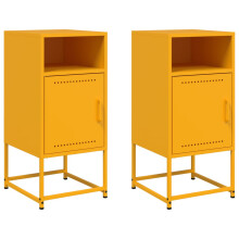 (yellow, 2 pcs) vidaXL Bedside Cabinet Nightstand Bed Table Bed Cabinet Mustard Yellow Steel