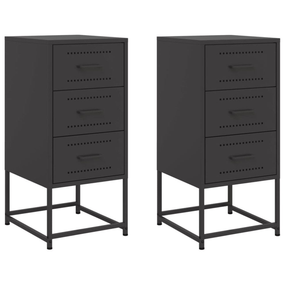 (black, 2 pcs) vidaXL Bedside Cabinets Nightstand Bed Table Bed Cabinet 2 pcs Black Steel