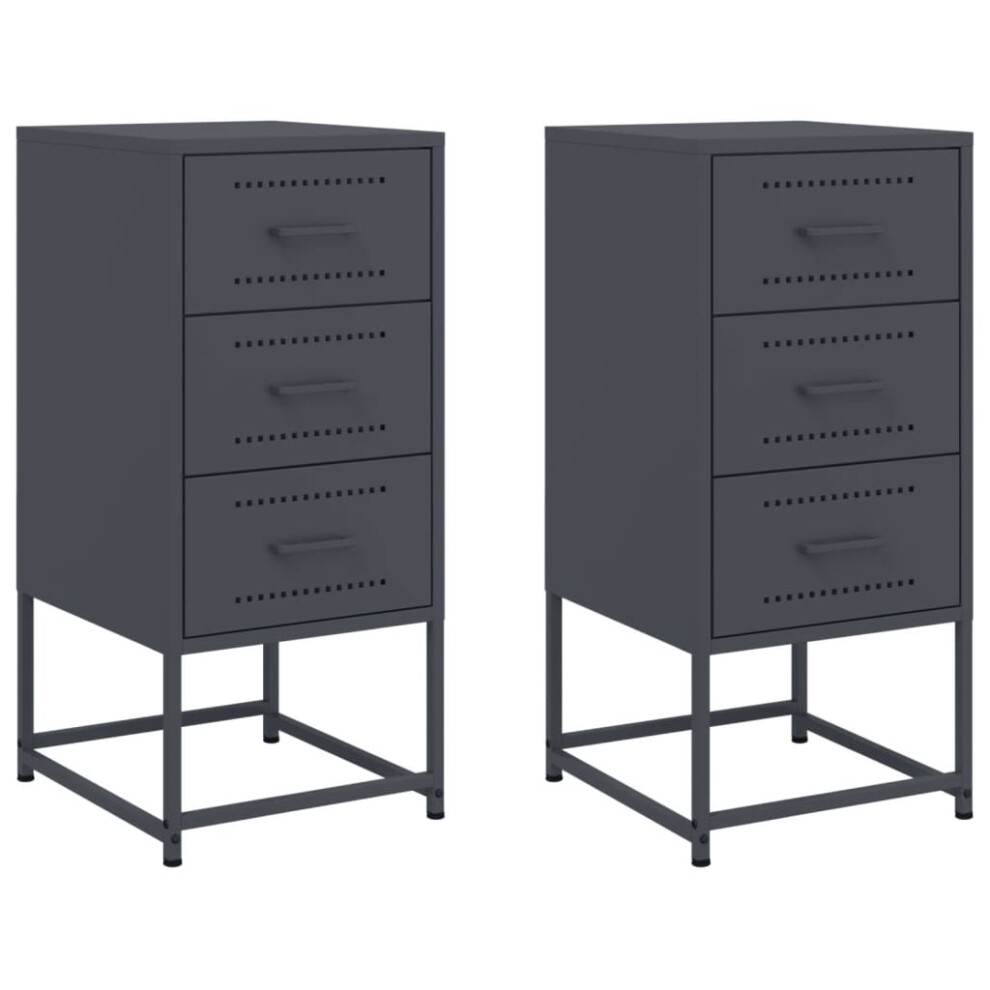 Vidaxl (Anthracite, 2 Pcs) Bedside Cabinets Nightstand Bed Table Bed Cabinet 2 Pcs Black Steel