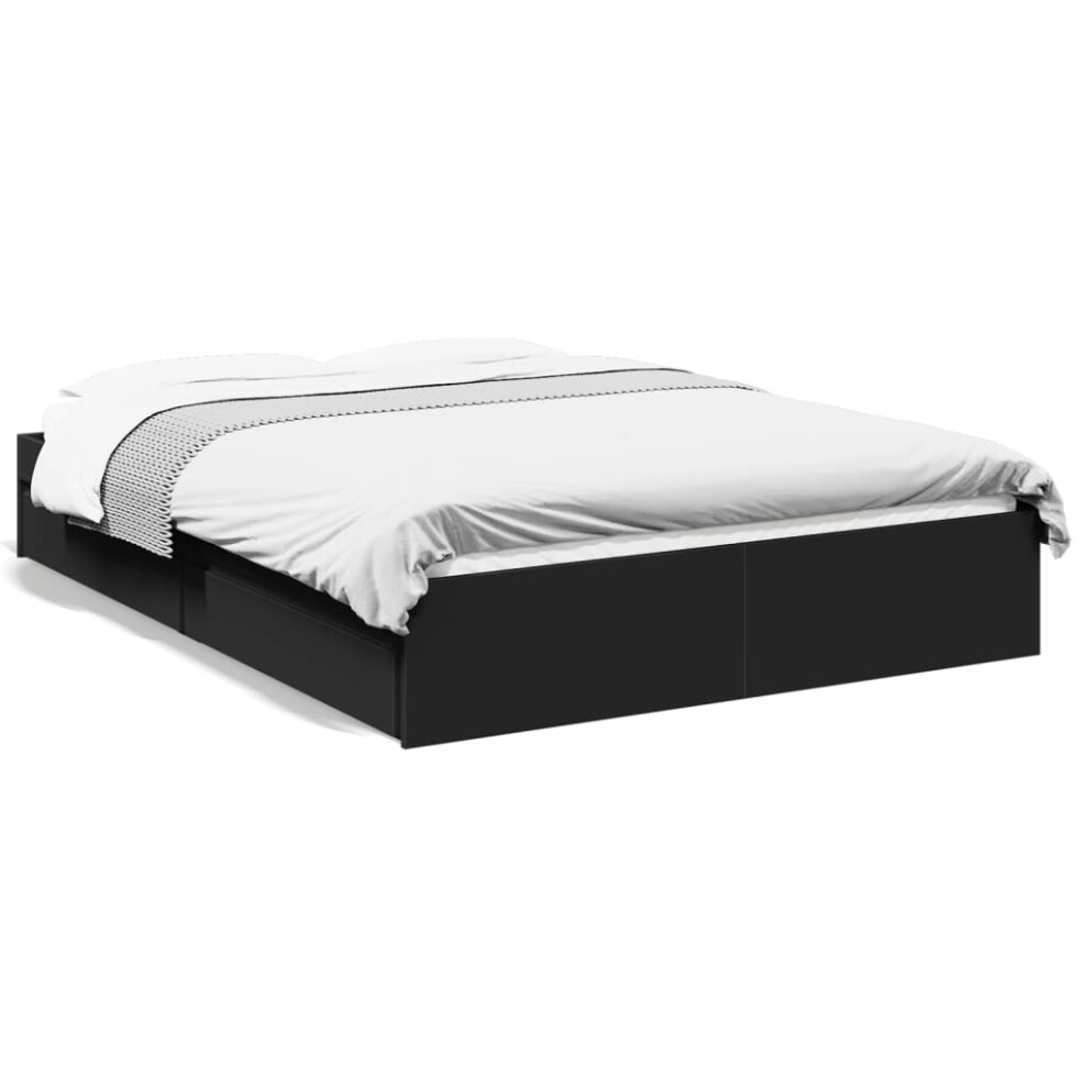 (black, 135 x 190 cm) vidaXL Bed Frame with Drawers Bed Black 135x190 cm Double Engineered Wood