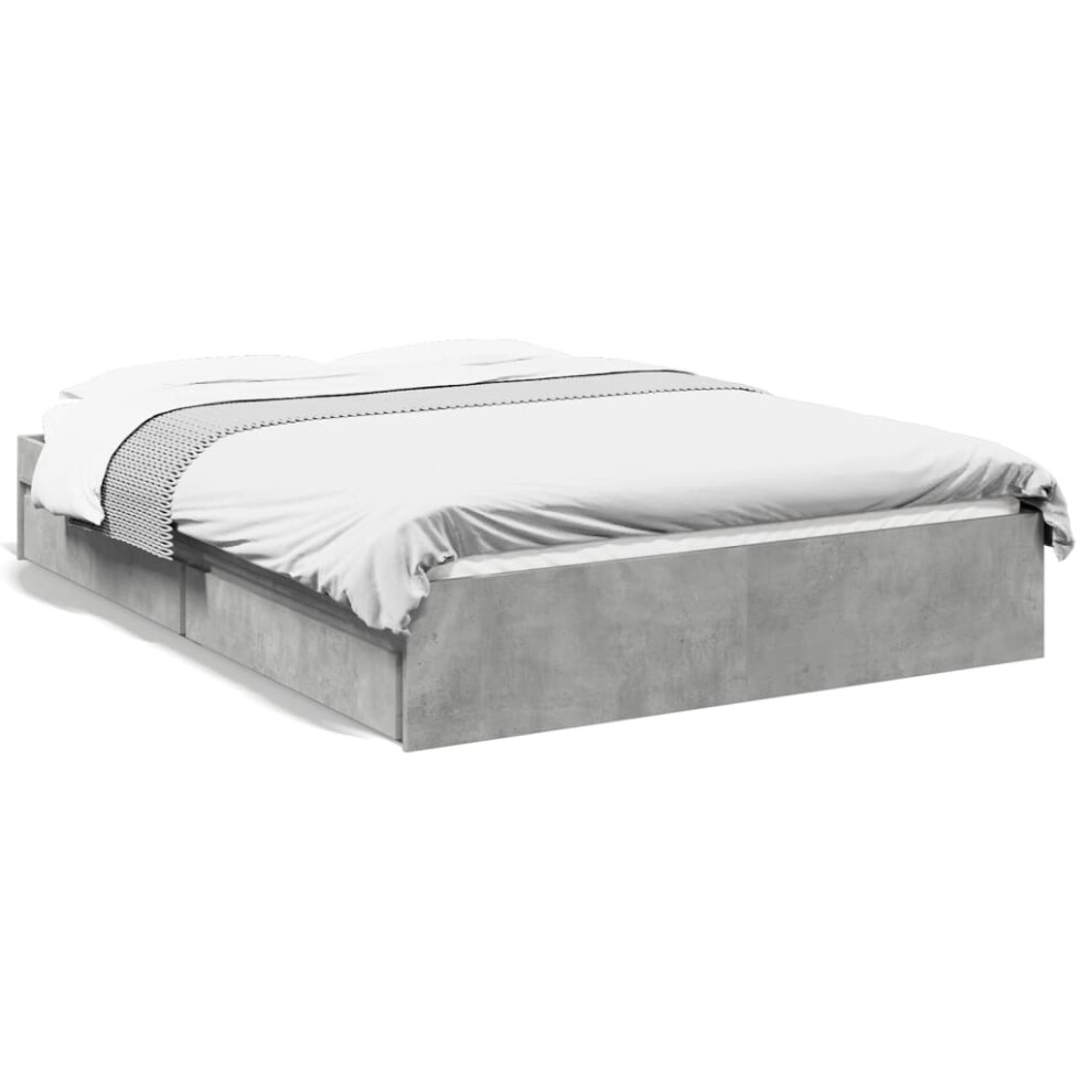 (concrete grey, 120 x 190 cm) vidaXL Bed Frame with Drawers Bed Black 135x190 cm Double Engineered Wood