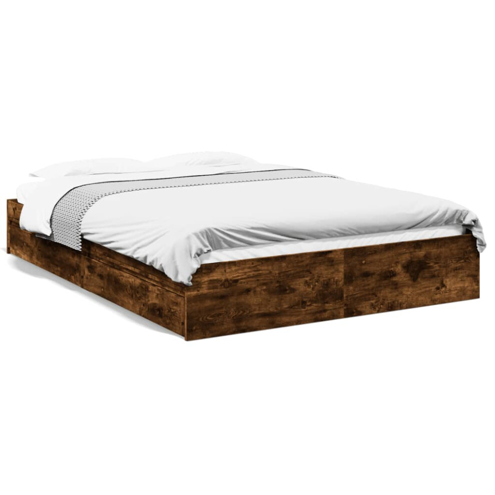 (smoked oak, 160 x 200 cm) vidaXL Bed Frame with Drawers Bed Black 135x190 cm Double Engineered Wood