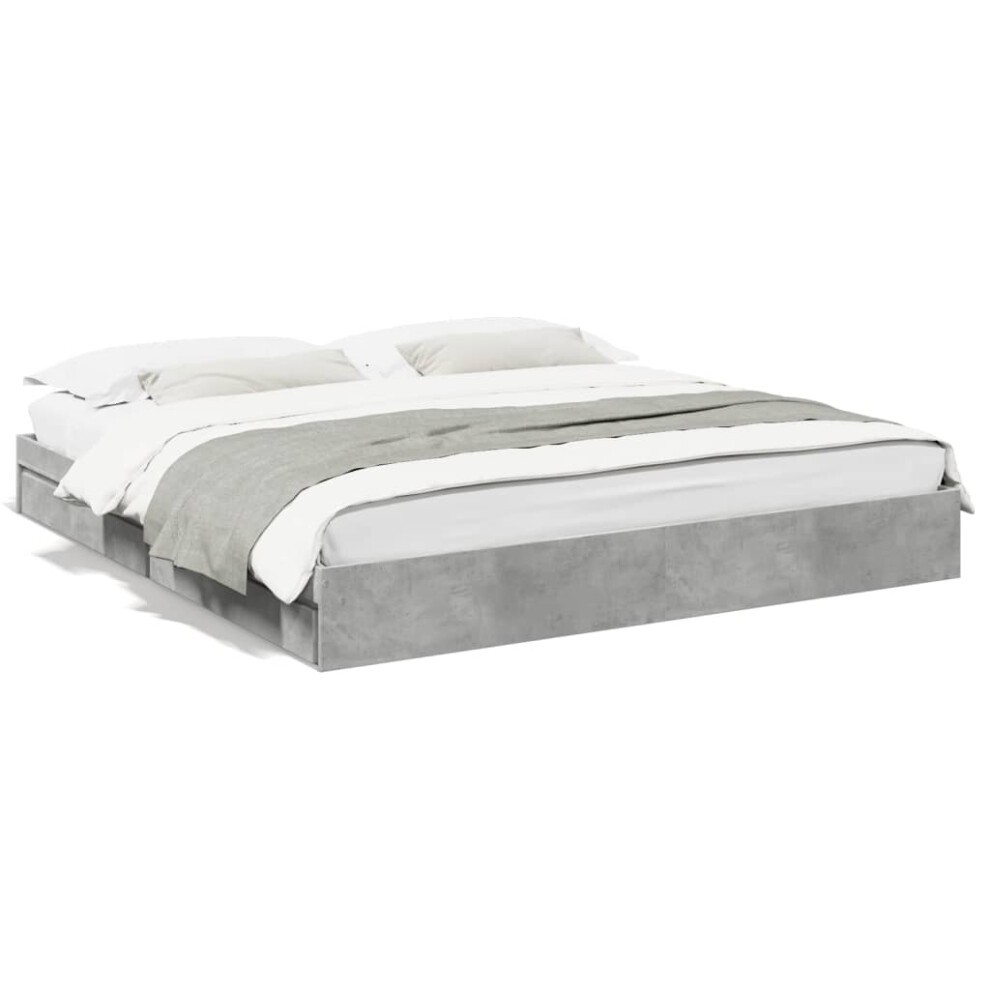 Vidaxl (Concrete Grey, 180 X 200 Cm) Bed Frame With Drawers Bed Black 135X190 Cm Double Engineered Wood