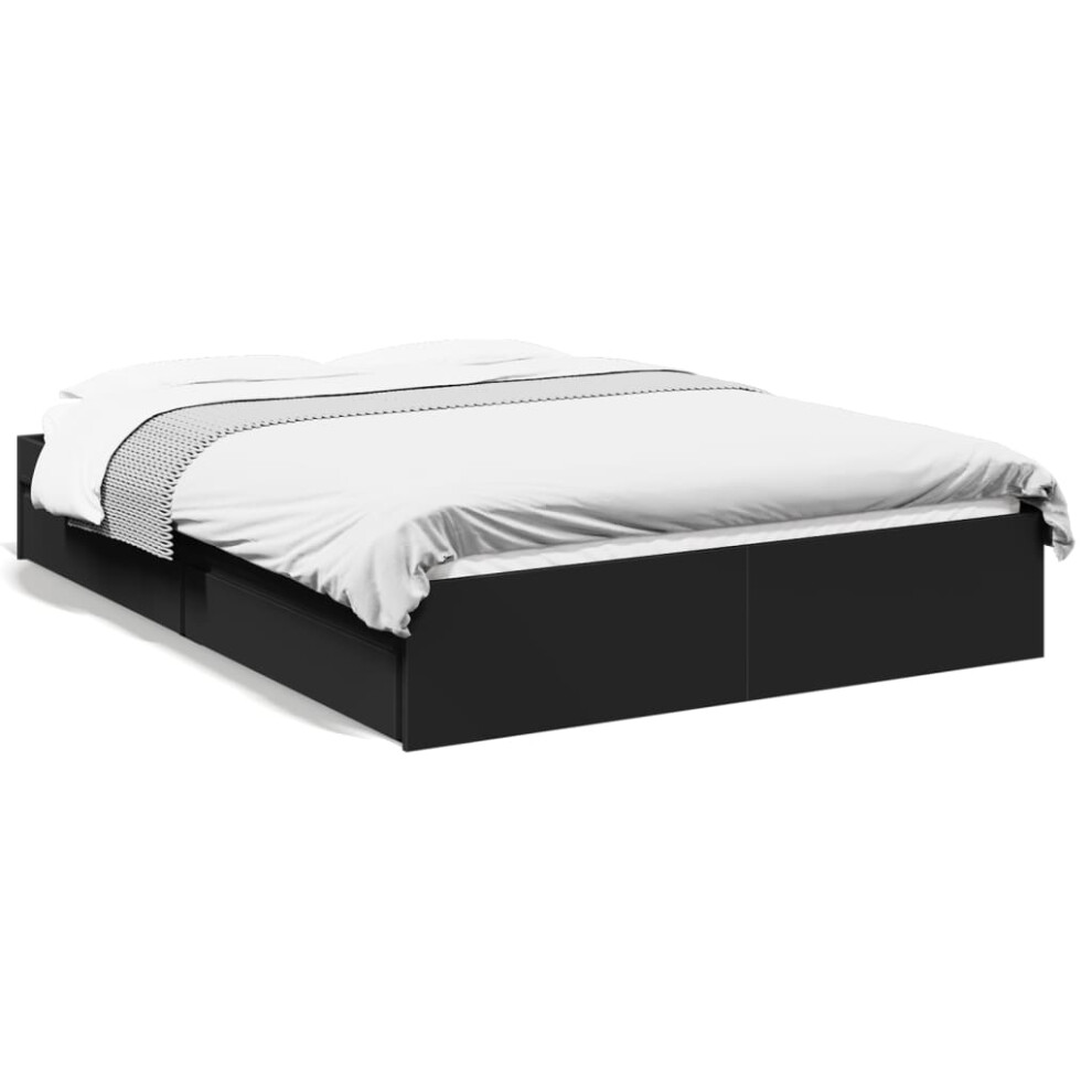 (black, 140 x 200 cm) vidaXL Bed Frame with Drawers Bed Black 135x190 cm Double Engineered Wood