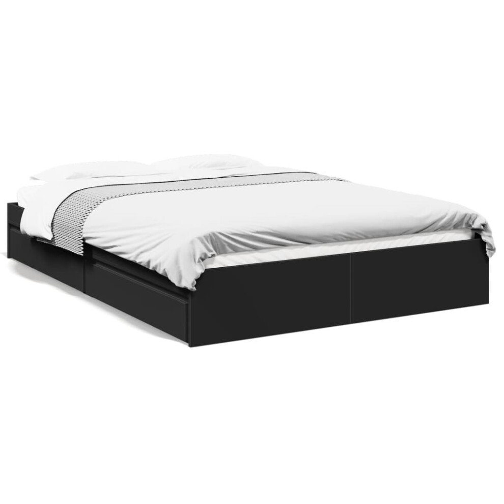 (black, 160 x 200 cm) vidaXL Bed Frame with Drawers Bed Black 135x190 cm Double Engineered Wood