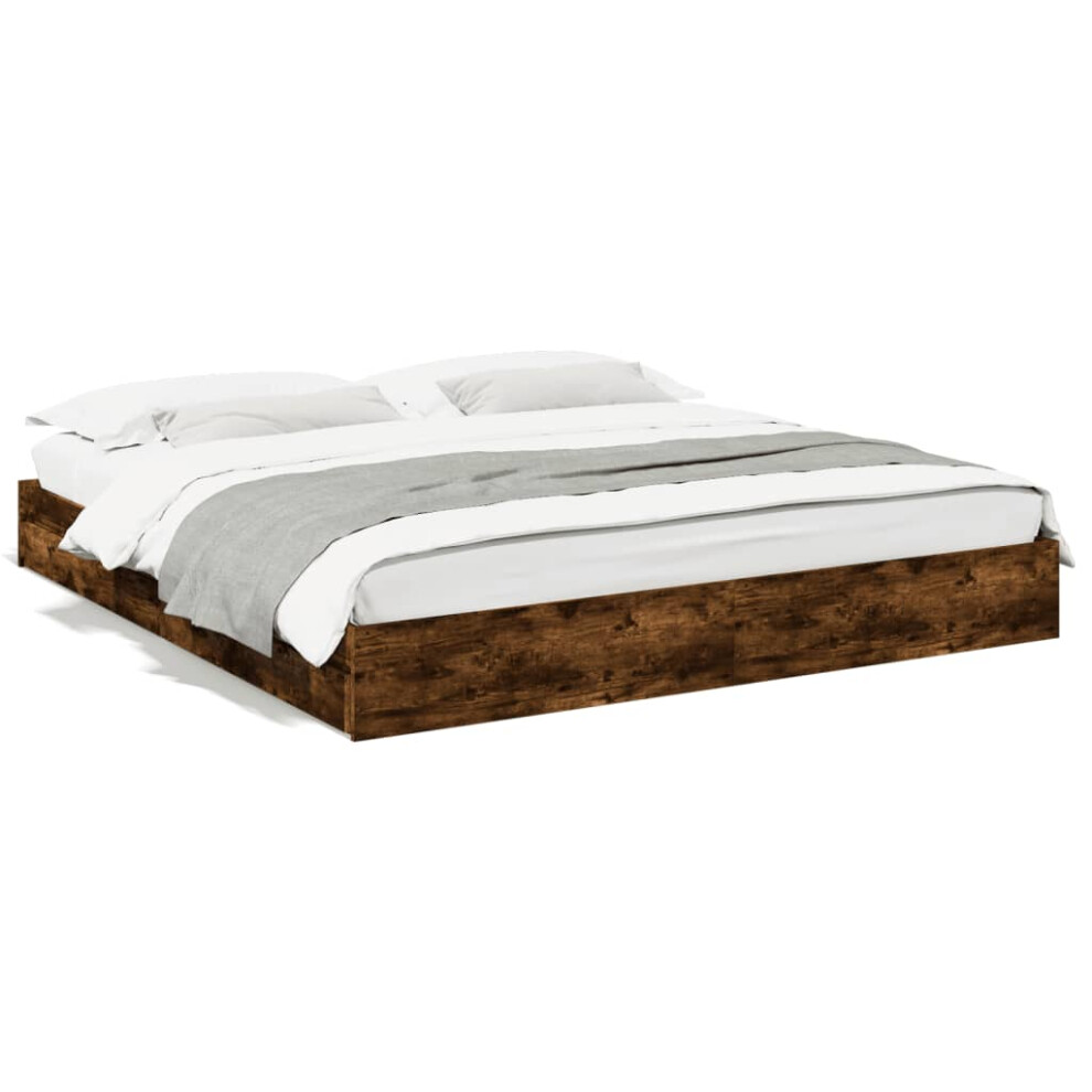 Vidaxl (Smoked Oak, 200 X 200 Cm) Bed Frame With Drawers Bed Black 135X190 Cm Double Engineered Wood