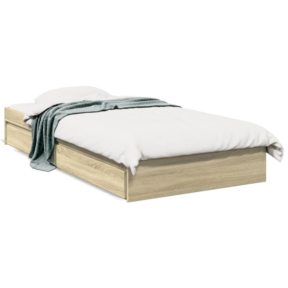 Vidaxl (Sonoma Oak, 90 X 190 Cm) Bed Frame With Drawers Bed Black 135X190 Cm Double Engineered Wood