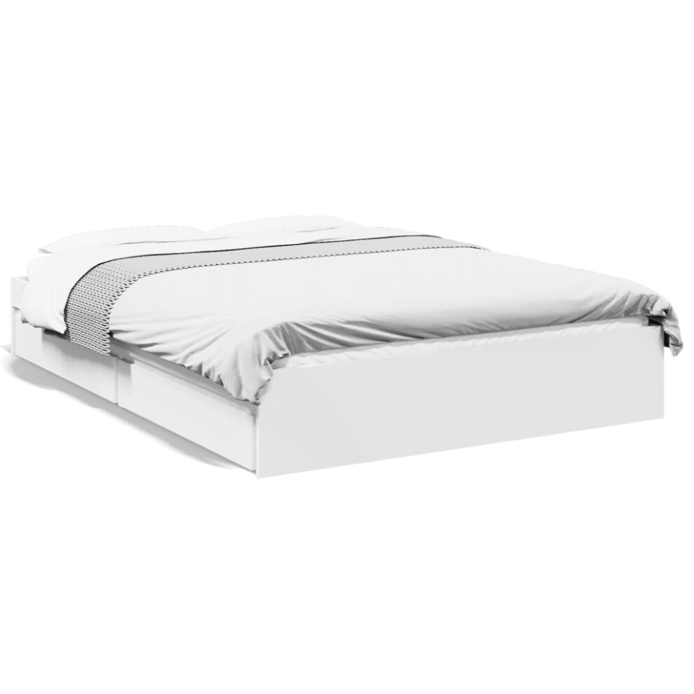 Vidaxl (White, 135 X 190 Cm) Bed Frame With Drawers Bed Black 135X190 Cm Double Engineered Wood