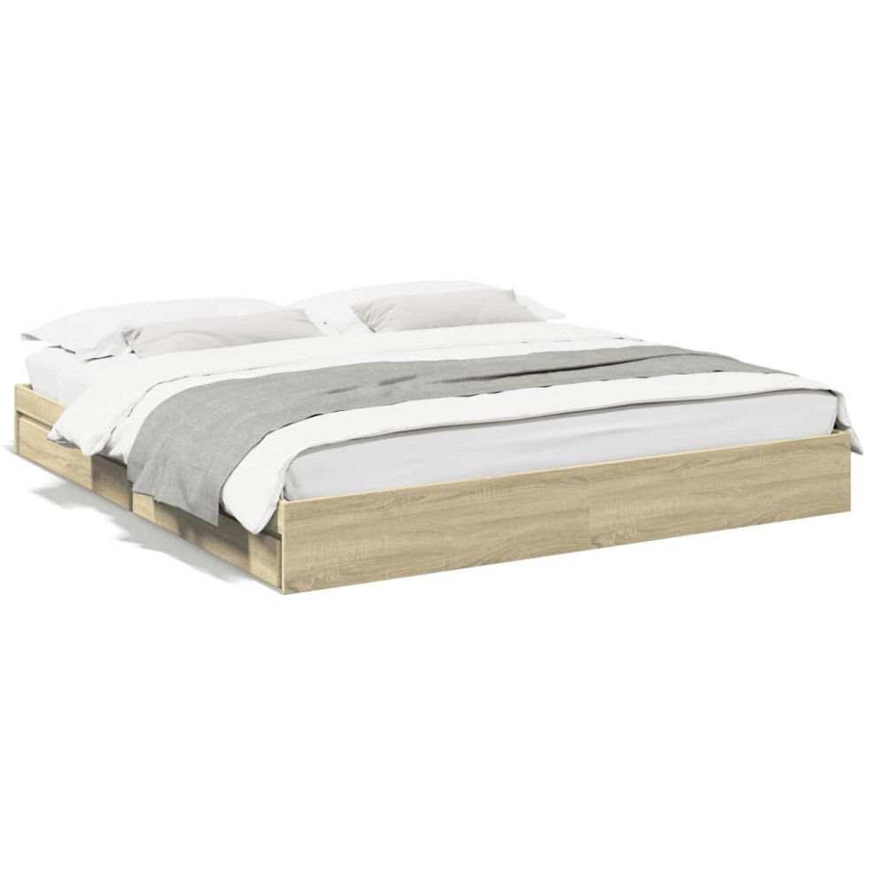 Vidaxl (Sonoma Oak, 200 X 200 Cm) Bed Frame With Drawers Bed Black 135X190 Cm Double Engineered Wood