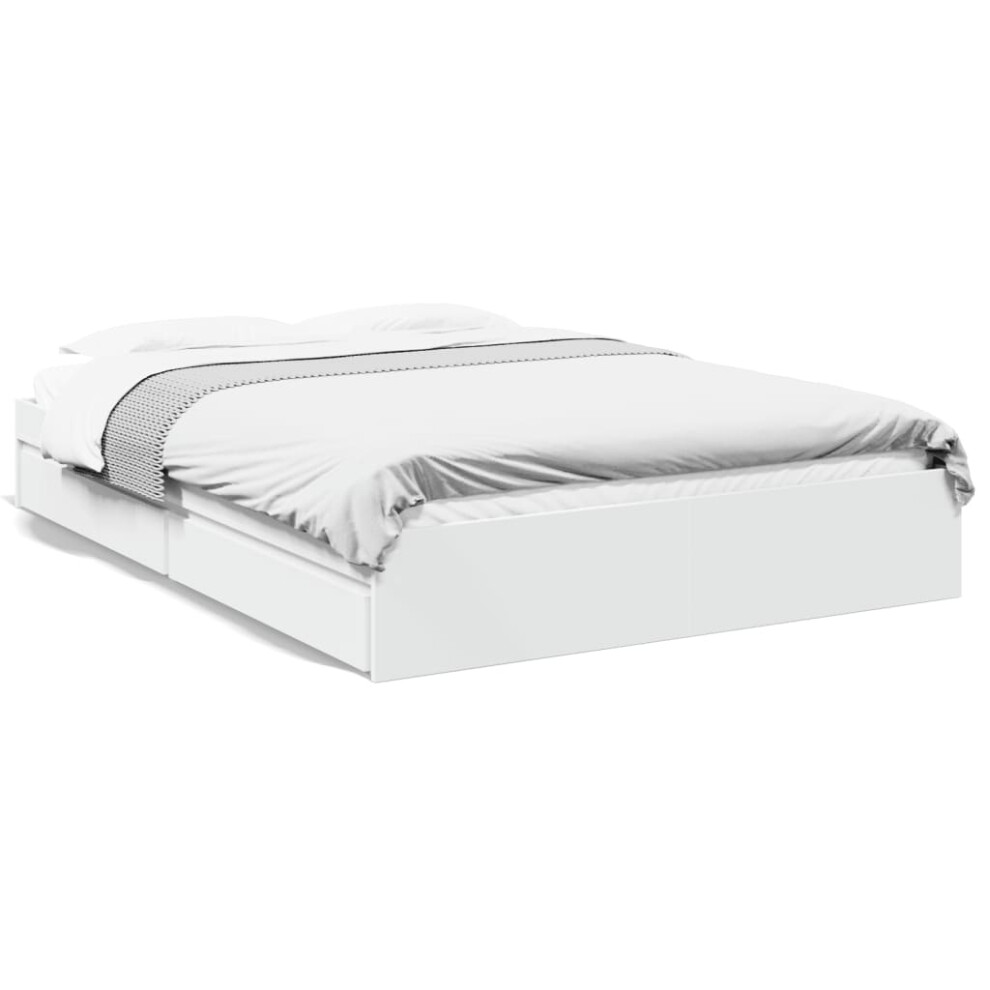 Vidaxl (White, 150 X 200 Cm) Bed Frame With Drawers Bed Black 135X190 Cm Double Engineered Wood