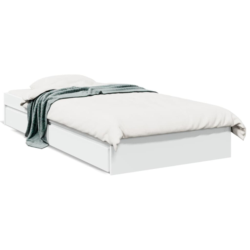 Vidaxl Bed Frame With Drawers Bed Base White 90X190 Cm Single Engineered Wood