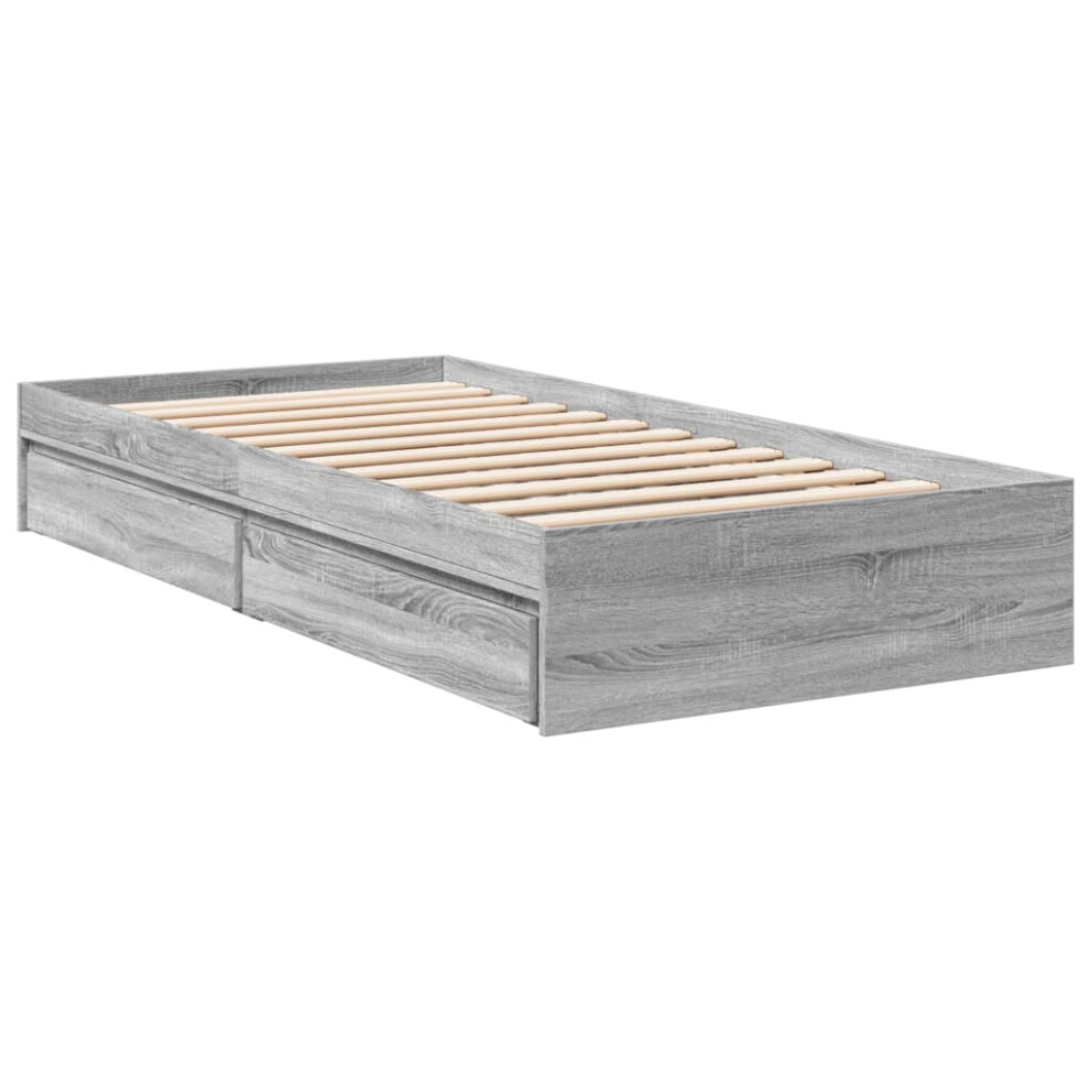 Vidaxl Bed Frame With Drawers Bed Base Grey Sonoma 90X200 Cm Engineered Wood
