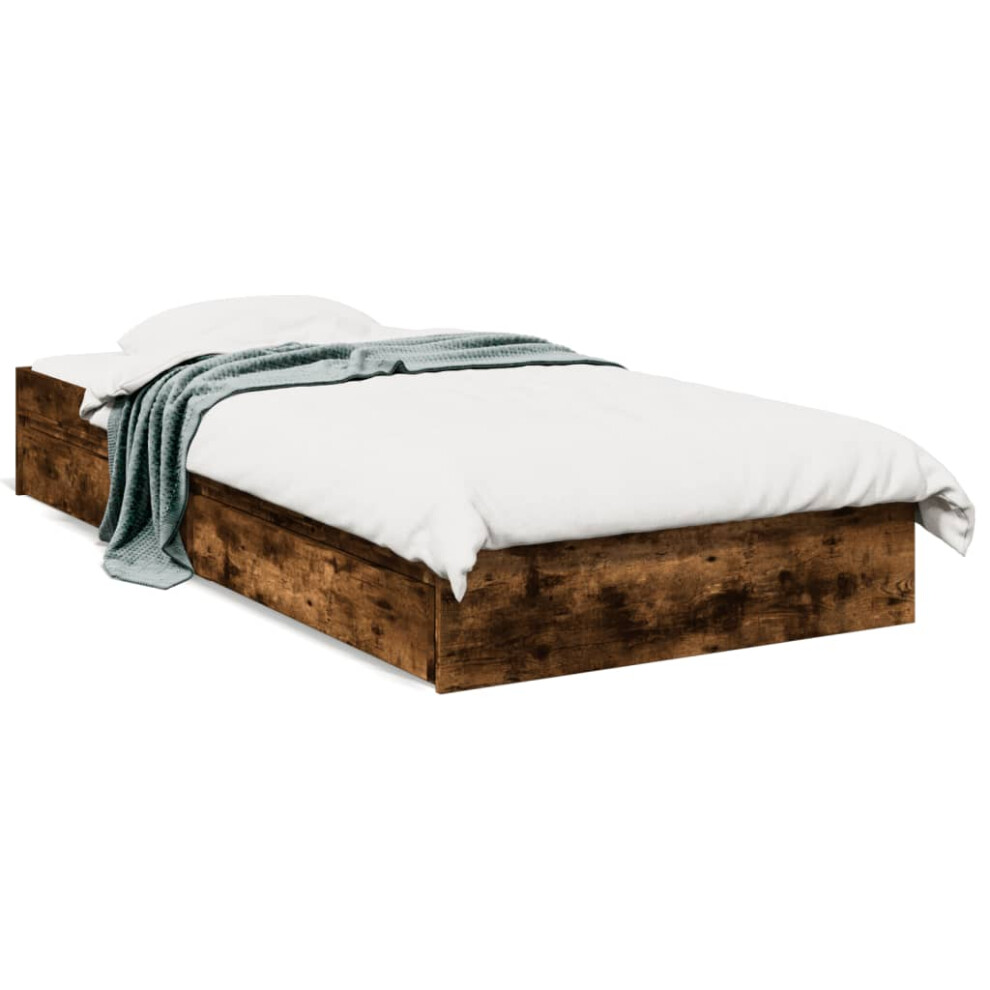 Vidaxl (Smoked Oak, 90 X 190 Cm) Bed Frame With Drawers Bed Black 135X190 Cm Double Engineered Wood